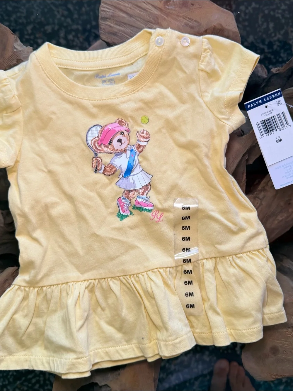 Ralph Lauren Yellow Tennis Bear Peplum Tee